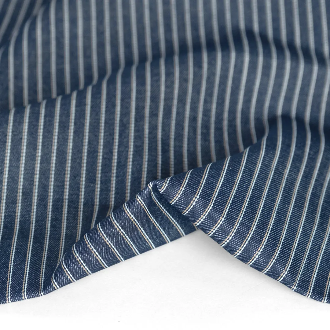11.5oz Retro Striped Raw Denim - Indigo/Tan/White