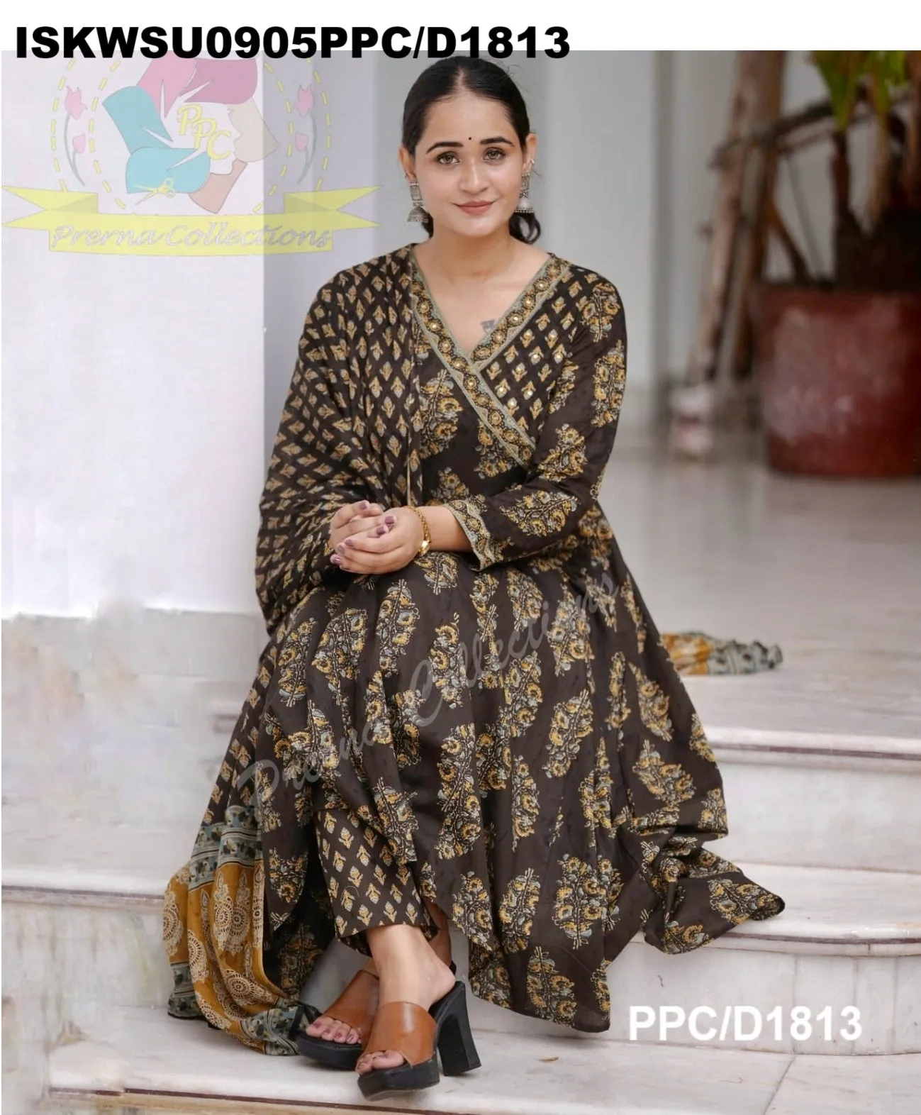 Ajrakh Cotton Anarkali Kurti With Pant And Malmal Cotton Dupatta-ISKWSU0905PPC/D1813