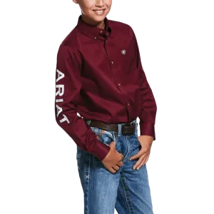 Ariat Boy's Team Logo Burgundy Twill Classic Fit Shirt