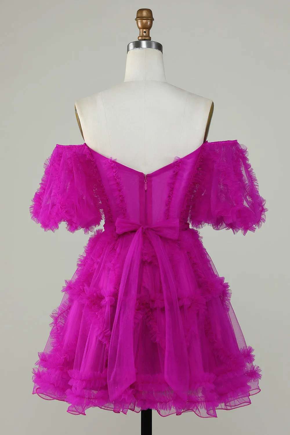 Blue Tulle Off-the-Shoulder A-Line Short Homecoming Dress