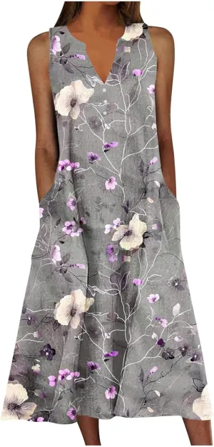 Boho Beach Dresses for Women 2025 Trendy Retro Pattern Sleeveless Dress Summer Casual Travel Vacation Outfits