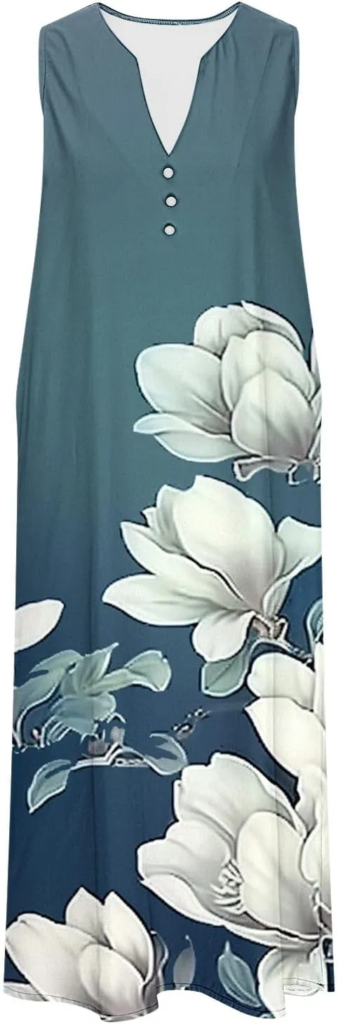 Boho Beach Dresses for Women 2025 Trendy Retro Pattern Sleeveless Dress Summer Casual Travel Vacation Outfits