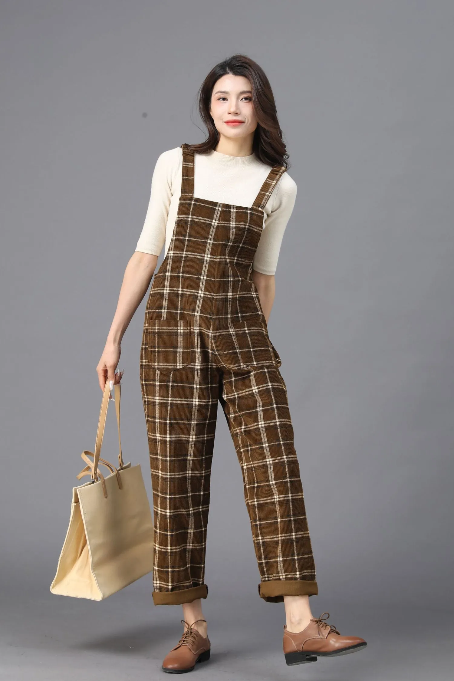Brown Plaid Jumpsuits for the Modern Woman C4537
