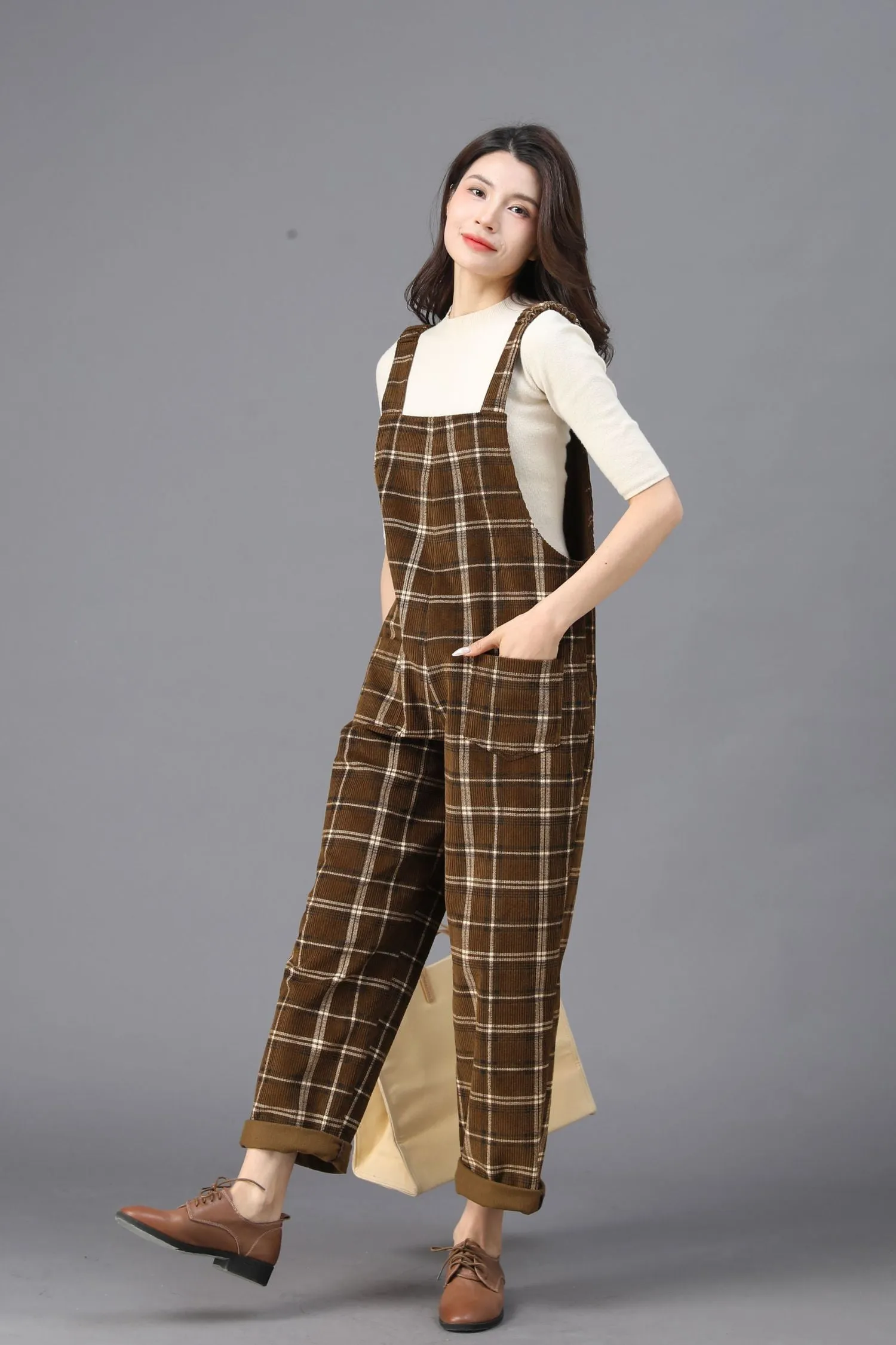 Brown Plaid Jumpsuits for the Modern Woman C4537