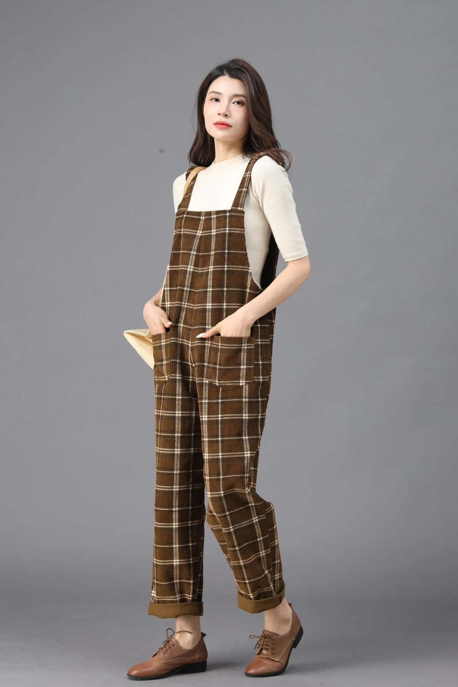 Brown Plaid Jumpsuits for the Modern Woman C4537
