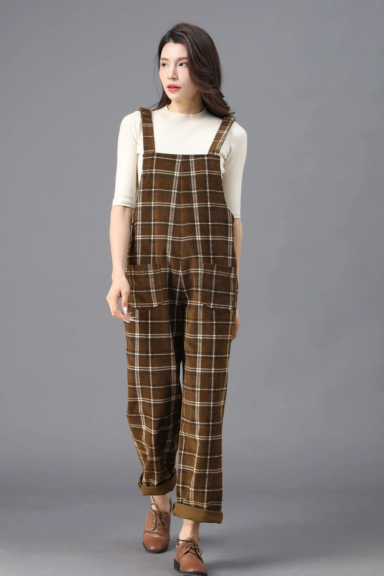 Brown Plaid Jumpsuits for the Modern Woman C4537