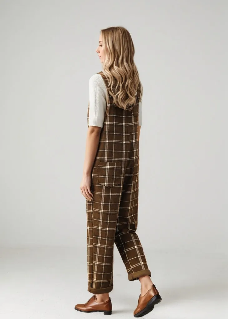 Brown Plaid Jumpsuits for the Modern Woman C4537
