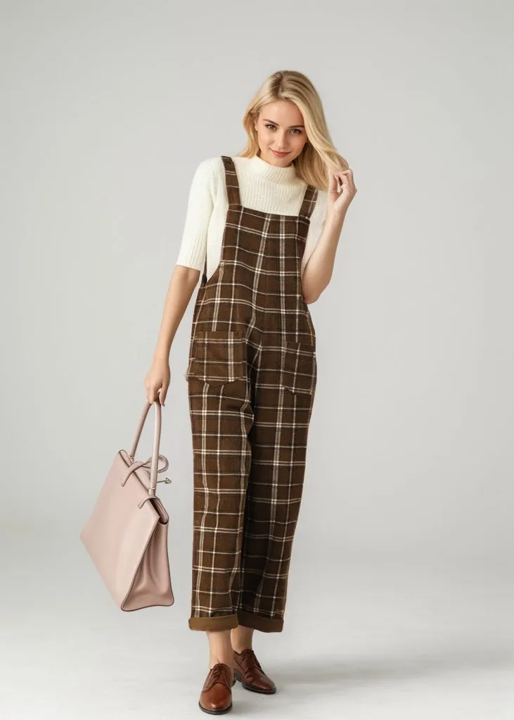 Brown Plaid Jumpsuits for the Modern Woman C4537