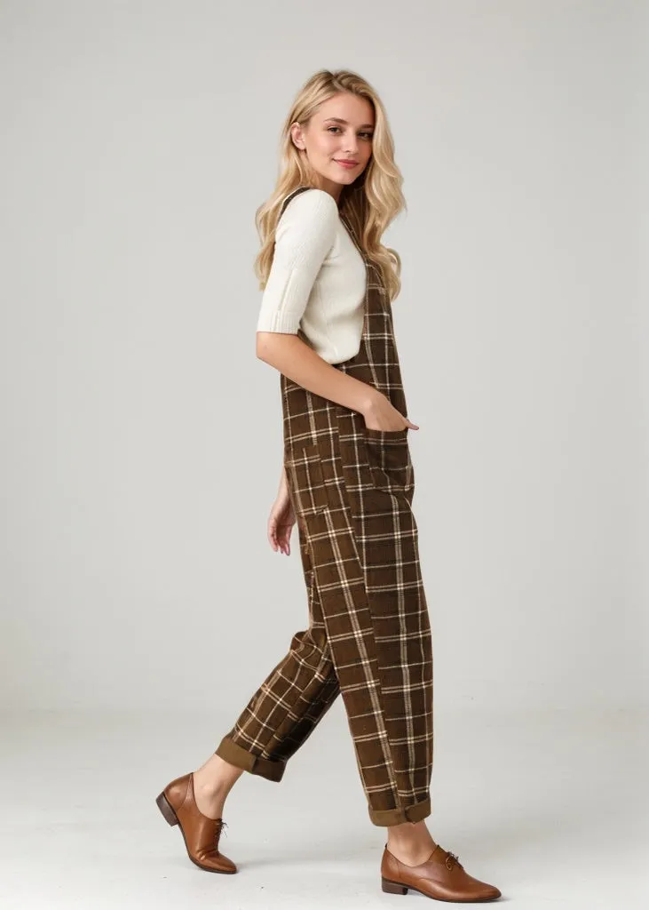 Brown Plaid Jumpsuits for the Modern Woman C4537