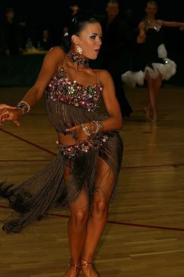 Brown Two-Pieces Latin Dress With Fringe