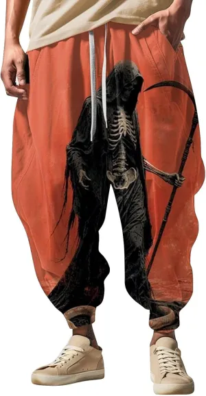 Casual Loose Hippie Drop Crotch Trouser Elastic Cotton Casual Mid with Pockets Pants Men's Mens Casual Cargo Pants