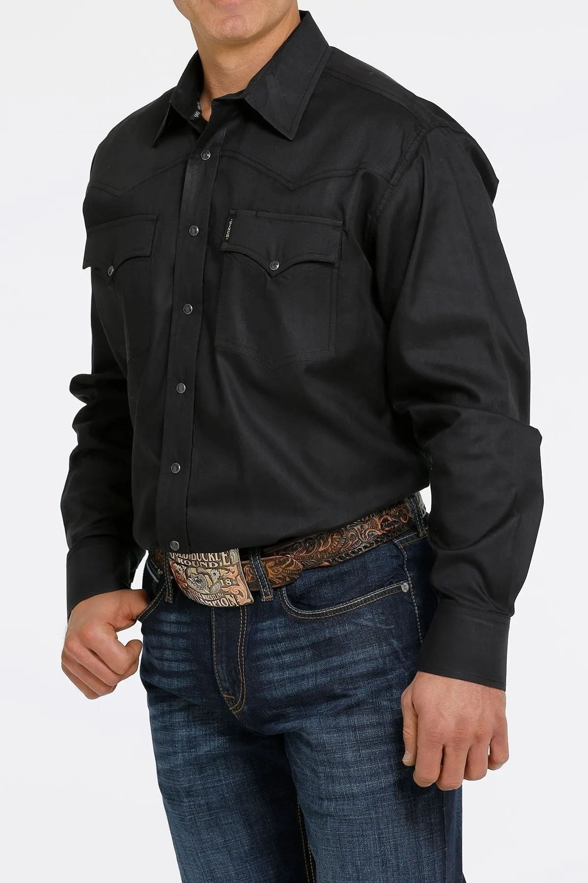 CINCH MEN'S DENIM WESTERN SNAP SHIRT BLACK STYLE MTW1681003