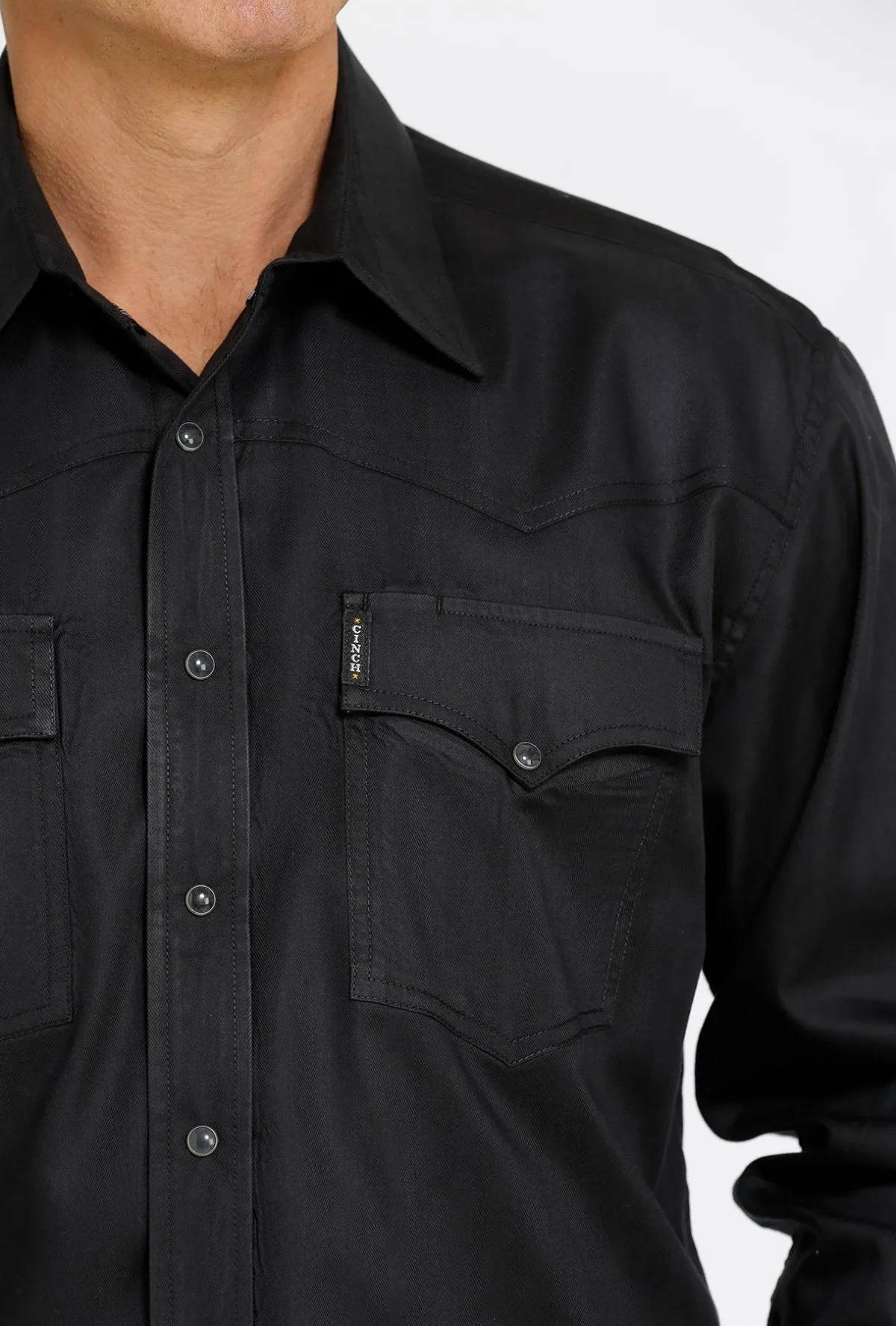 CINCH MEN'S DENIM WESTERN SNAP SHIRT BLACK STYLE MTW1681003