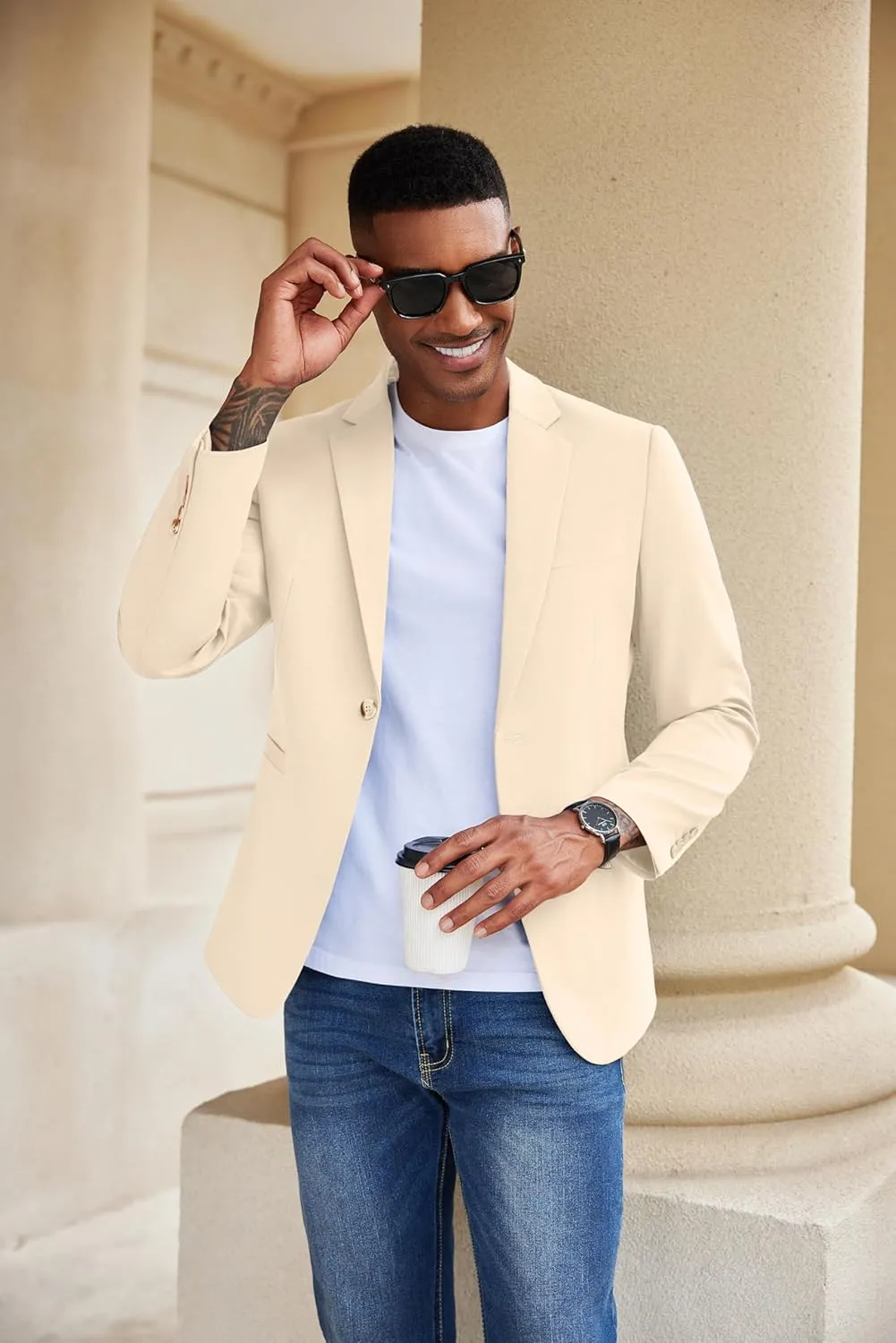 COOFANDY Mens Casual Blazer Slim Fit Suit Jacket Lightweight One Button Business Sport Coats