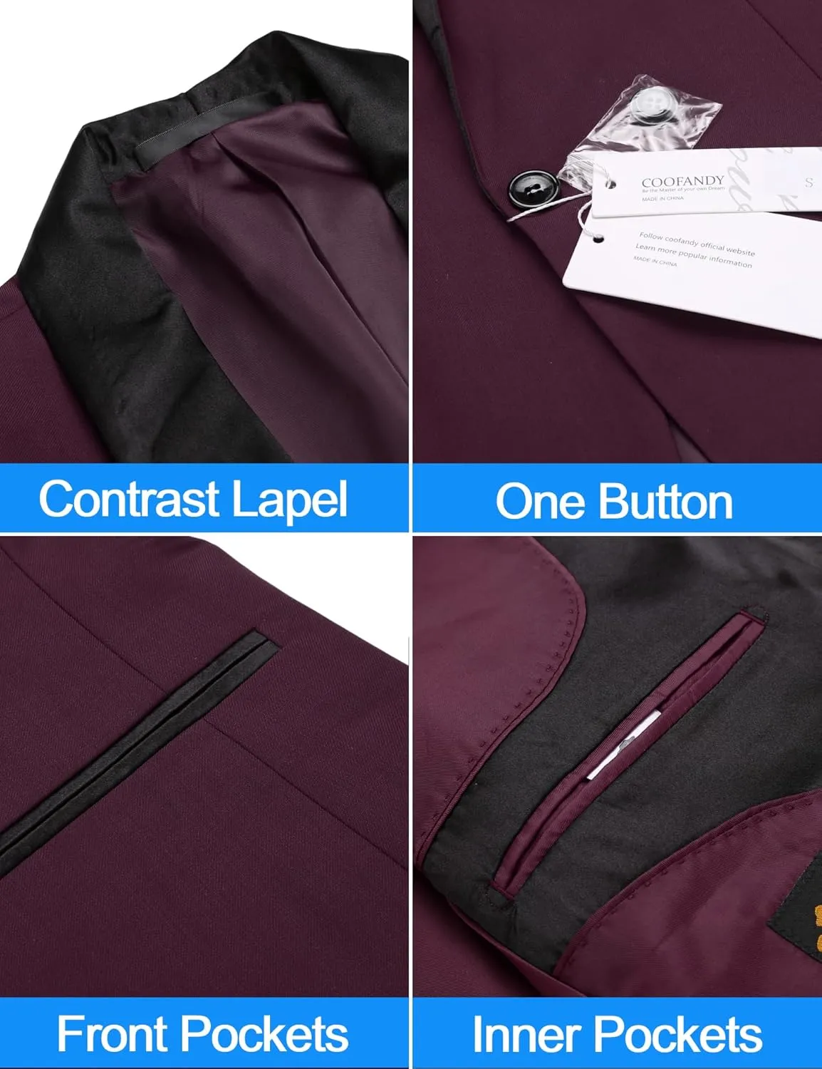 COOFANDY Men's Tuxedo Jacket One Button Dress Suit Blazer Jacket for Wedding Dinner Prom Party
