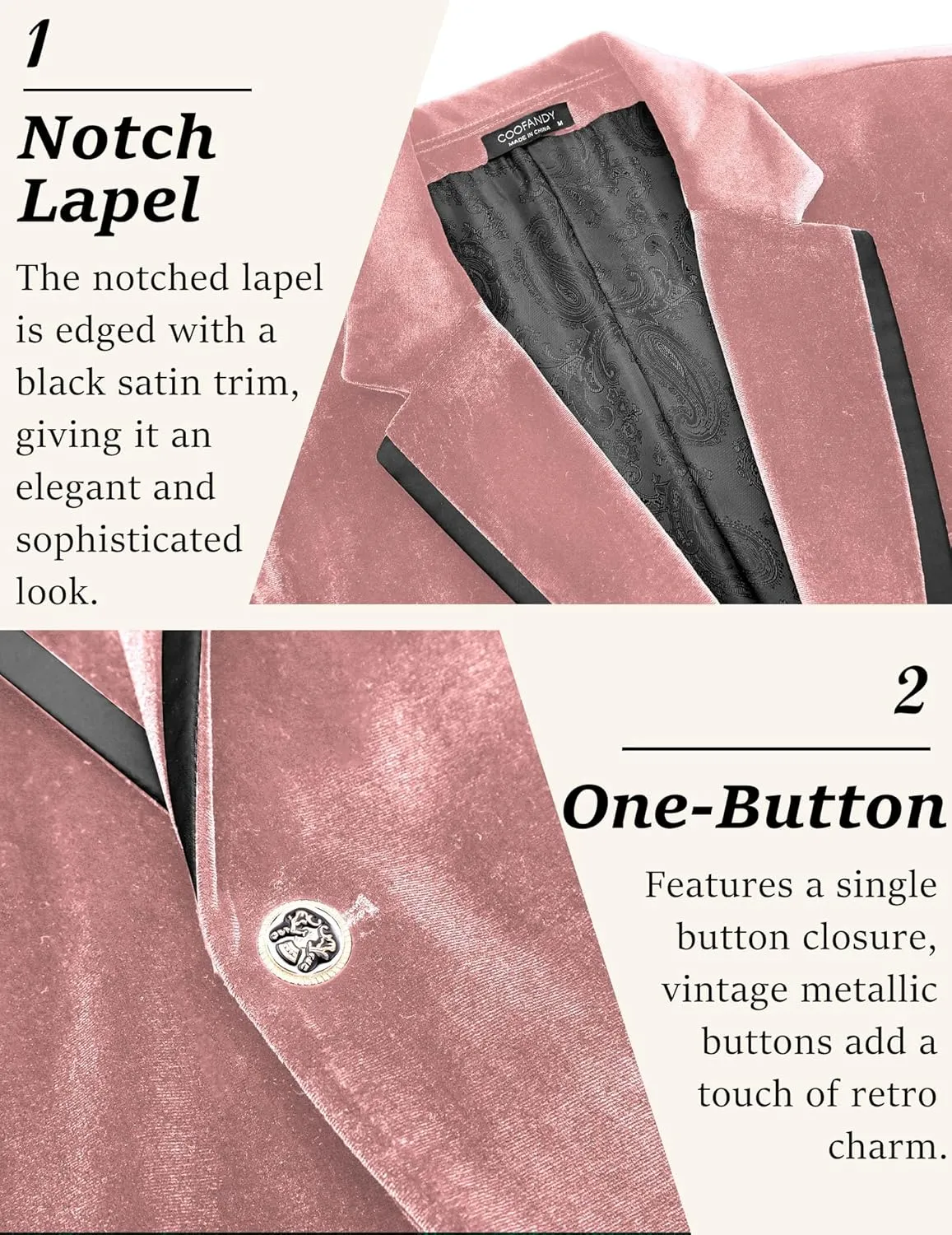 COOFANDY Men's Velvet Blazer Notched Lapel One Button Velour Tuxedo Jacket for Prom Wedding Party Dinner