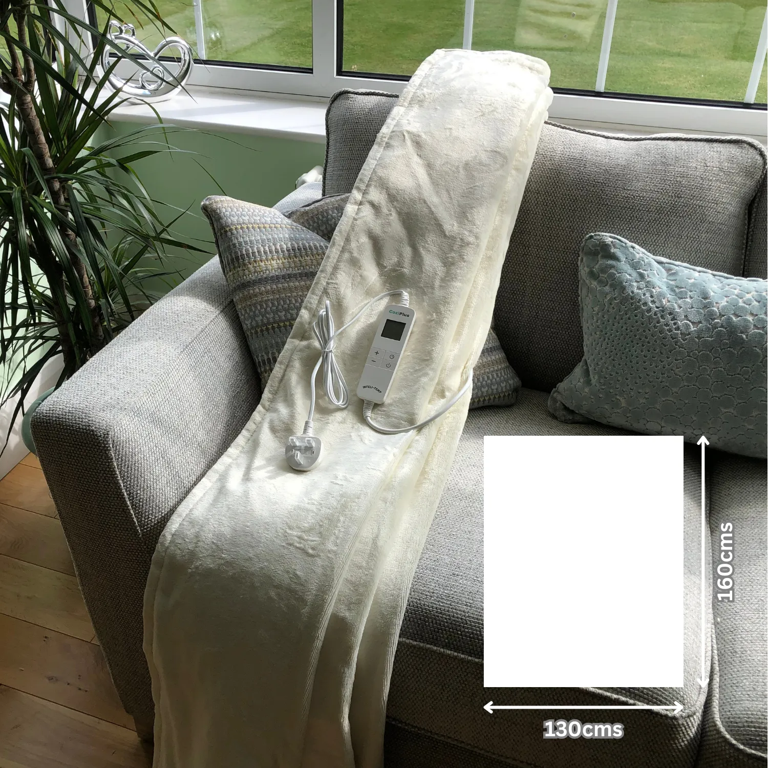 Cream Flannel Sherpa Heated Throw INTELI-TEMP