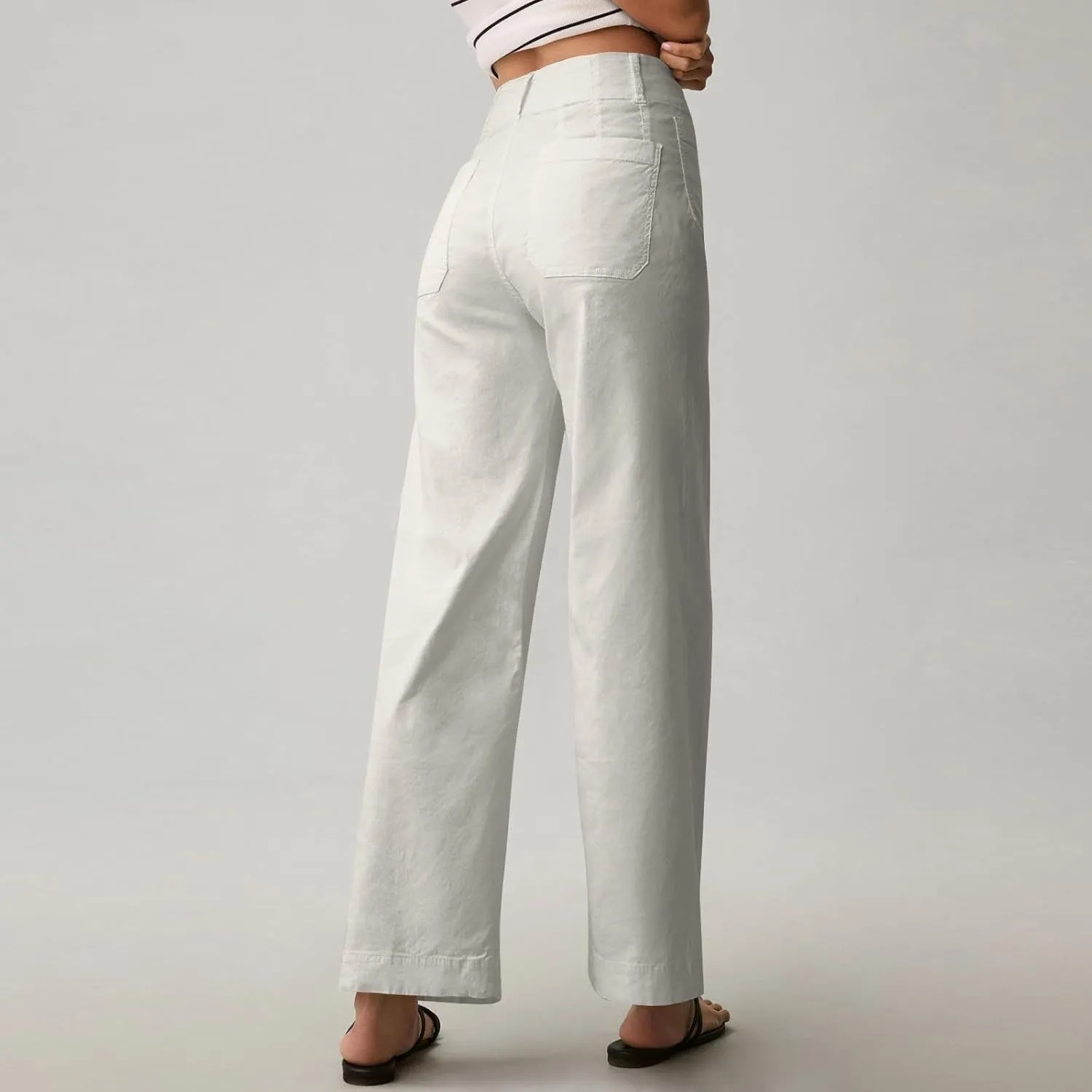 Cropped Pants for Women Stretch Straight Wide Leg High Waisted Business Work Chino Trousers Jeans with Pockets