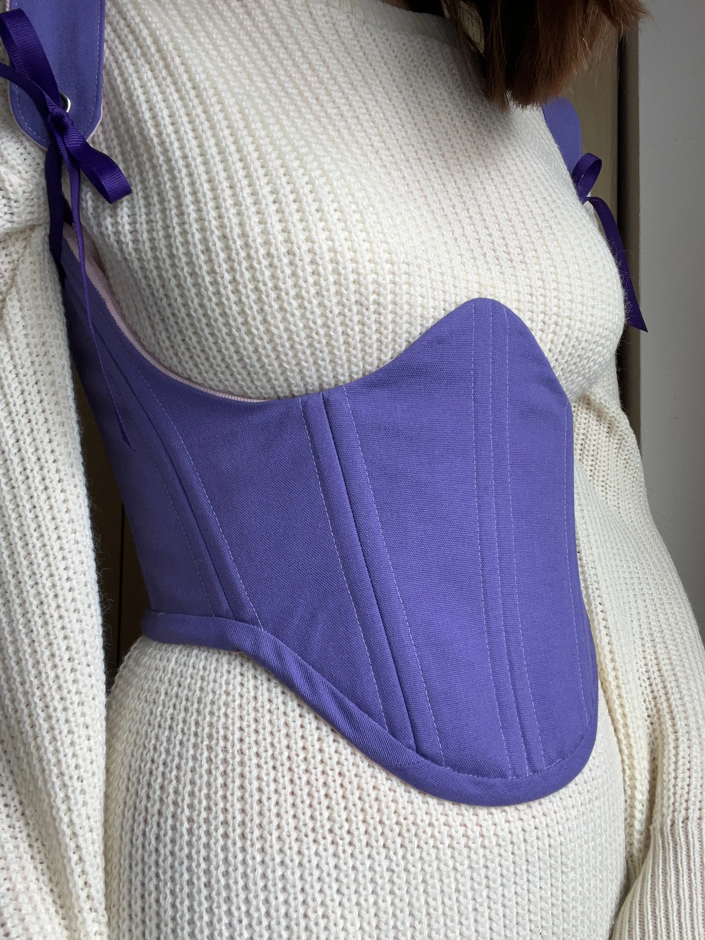 “Cupcake” reversible underbust corsage, size S-M, one side is  pink with ruffles and the other is purple 💜🩷
