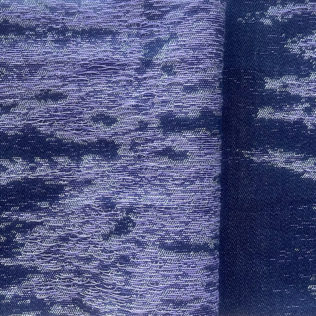 Embroidered Lavender Flames Cotton Denim (Made in Italy)