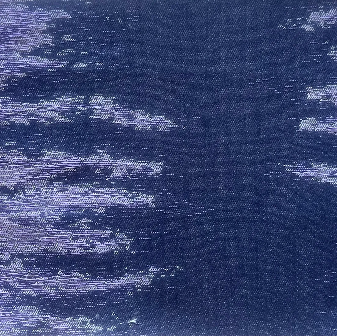 Embroidered Lavender Flames Cotton Denim (Made in Italy)