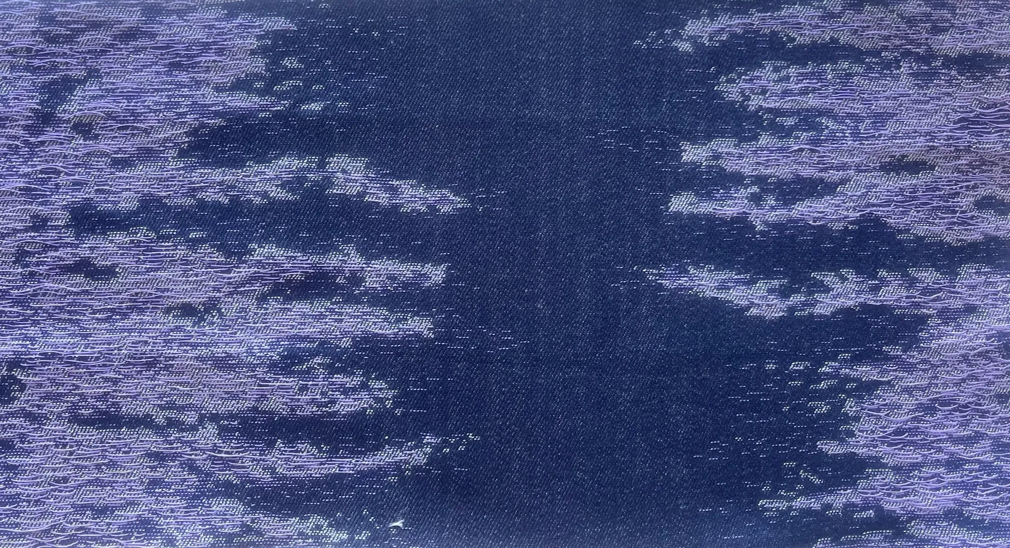 Embroidered Lavender Flames Cotton Denim (Made in Italy)