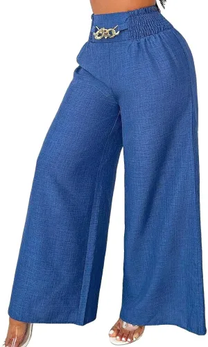 FZVYD Women Baggy Pants Wide Leg Pants Elastic High Waist Pants Retro Office Pants 2025 Summer Cotton Linen Palazzo Trousers