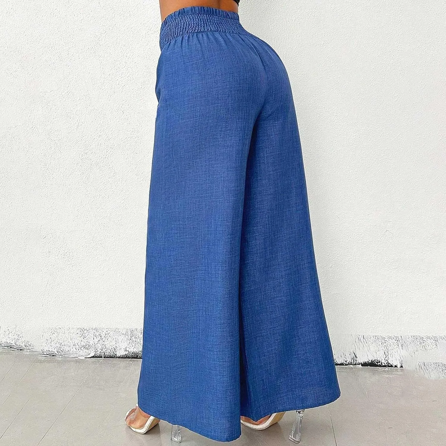 FZVYD Women Baggy Pants Wide Leg Pants Elastic High Waist Pants Retro Office Pants 2025 Summer Cotton Linen Palazzo Trousers