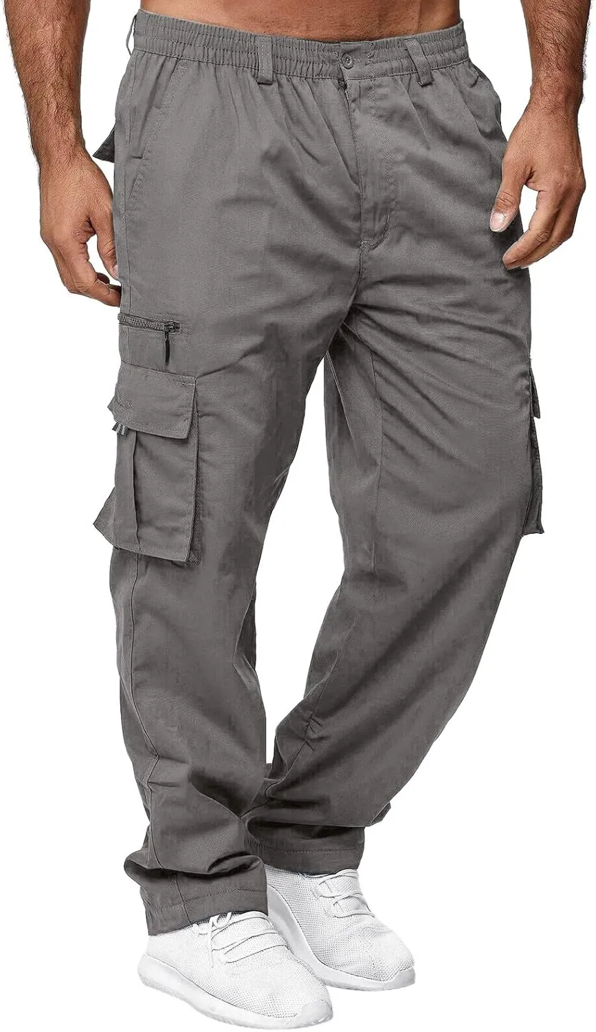 GIERIDUC Mens Cargo Sweatpants Casual Pantalones De Deporte De Hombre Mens White Sweatpants Large Joggers with Zip Pockets