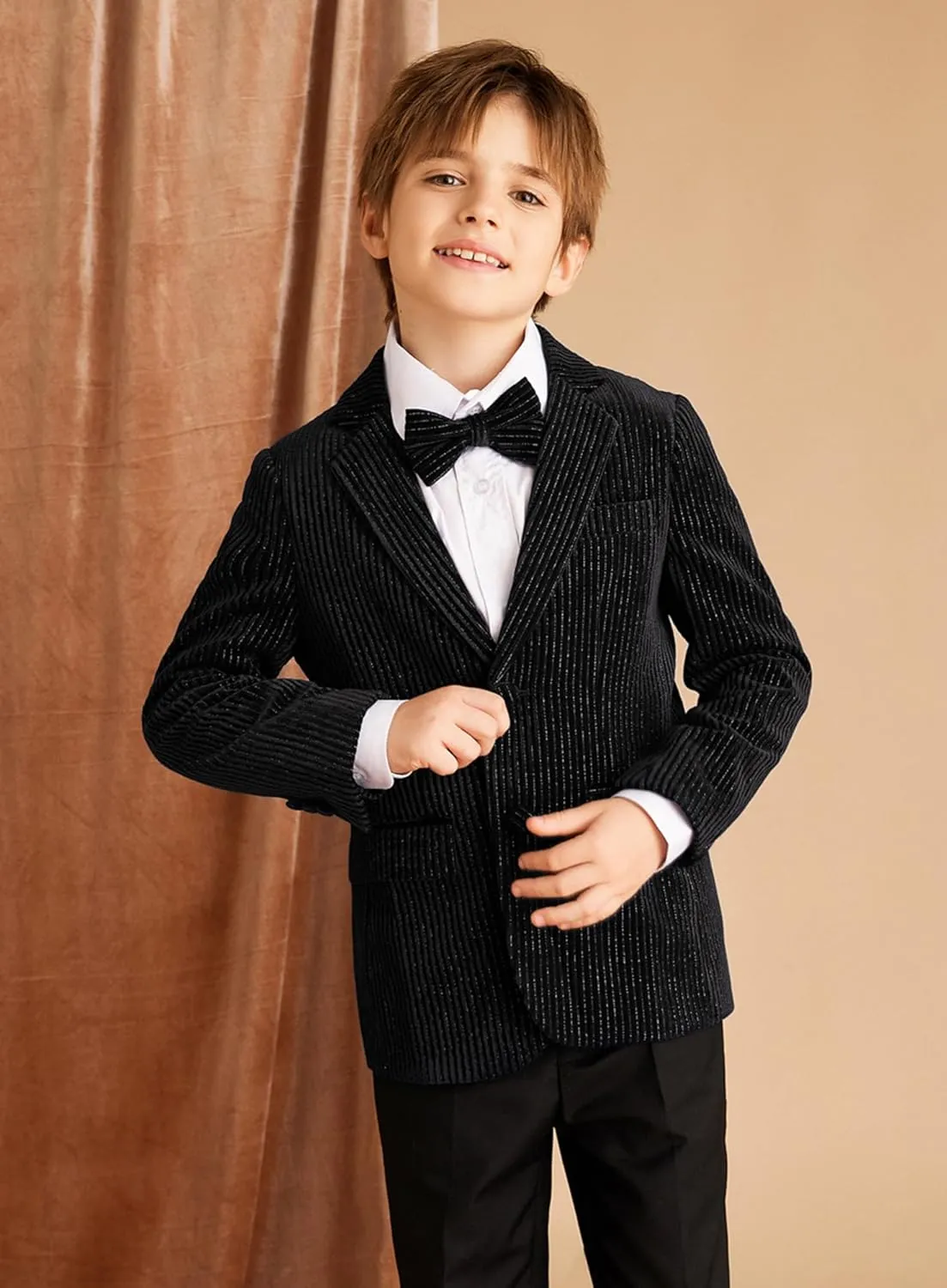 GRACE KARIN Boys Velvet Blazers Slim Fit Suit Jacket Formal Blazer for Party Prom5-12Y