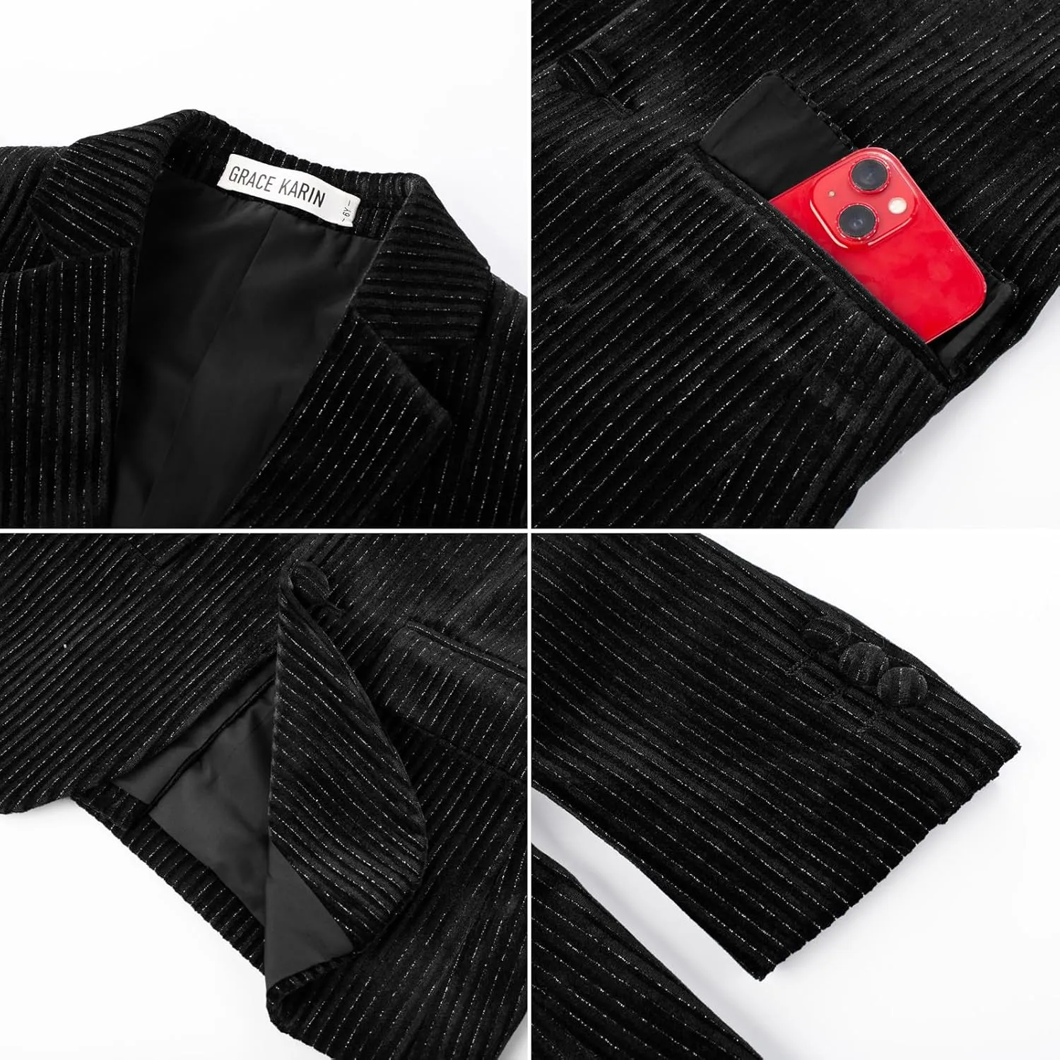GRACE KARIN Boys Velvet Blazers Slim Fit Suit Jacket Formal Blazer for Party Prom5-12Y