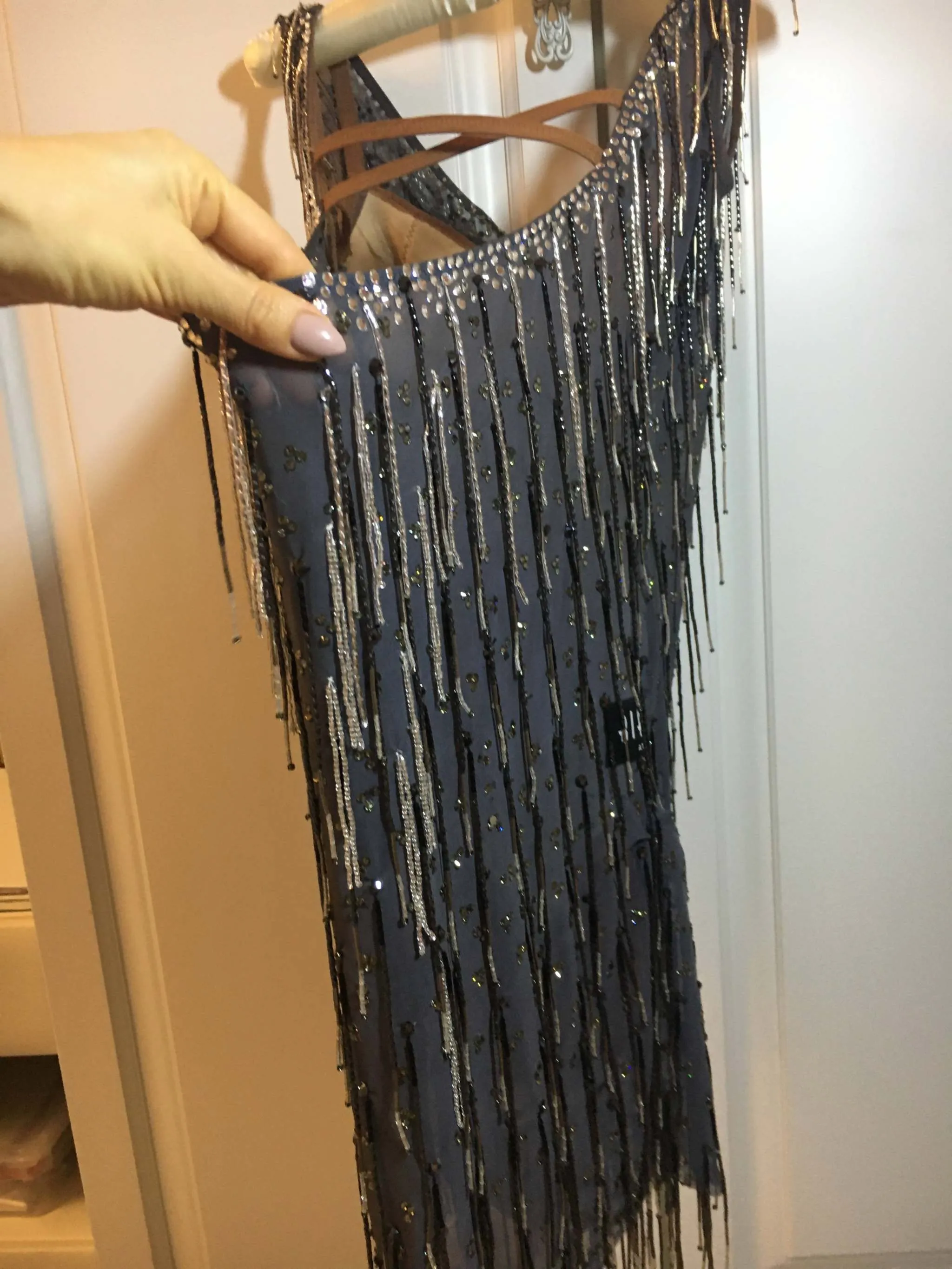 Grey Latin Dress Full of Fringe