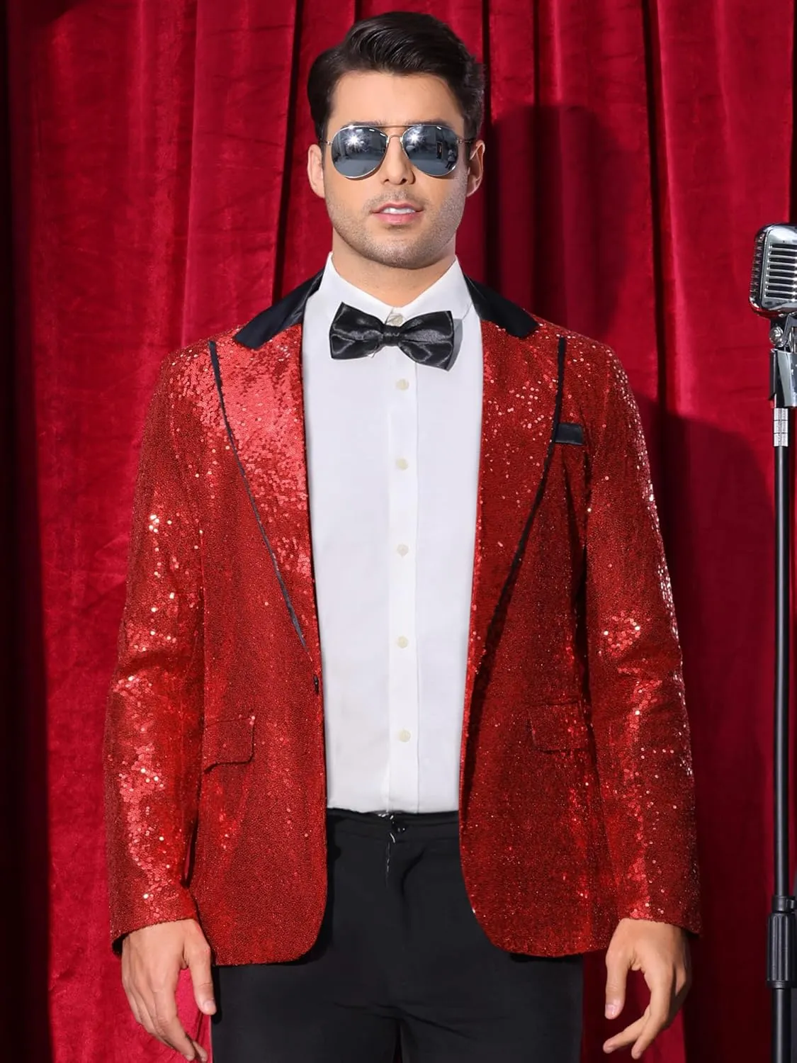 Lars Amadeus Sequin Blazer for Men's Peak Lapel Disco Prom Wedding Party Shiny Suit Jacket Tuxedo