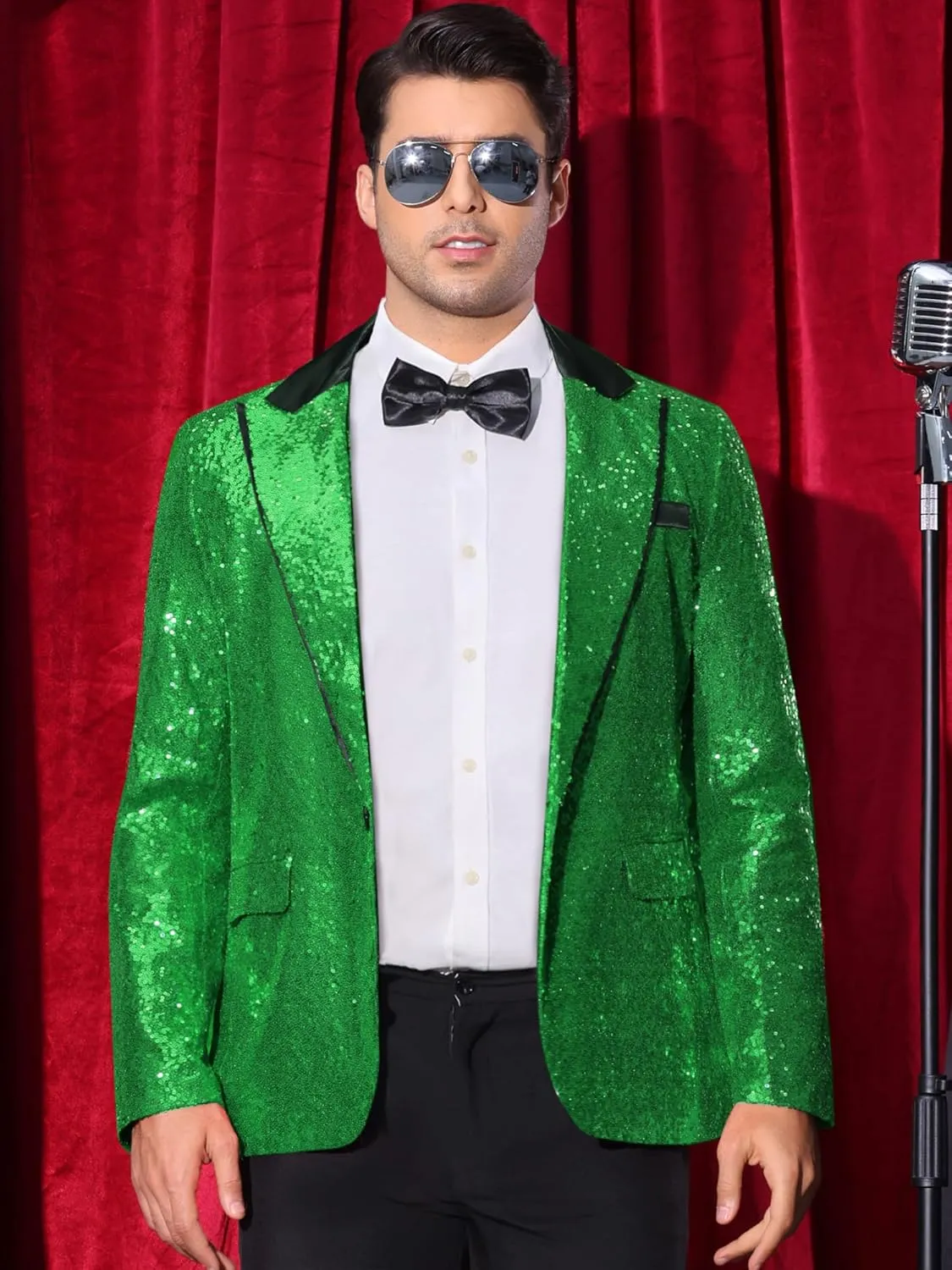 Lars Amadeus Sequin Blazer for Men's Peak Lapel Disco Prom Wedding Party Shiny Suit Jacket Tuxedo