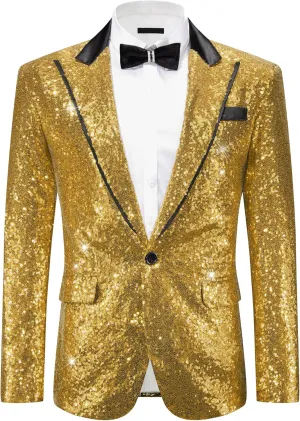 Lars Amadeus Sequin Blazer for Men's Peak Lapel Disco Prom Wedding Party Shiny Suit Jacket Tuxedo