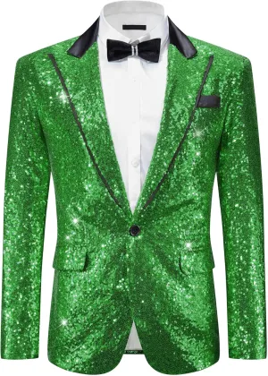 Lars Amadeus Sequin Blazer for Men's Peak Lapel Disco Prom Wedding Party Shiny Suit Jacket Tuxedo