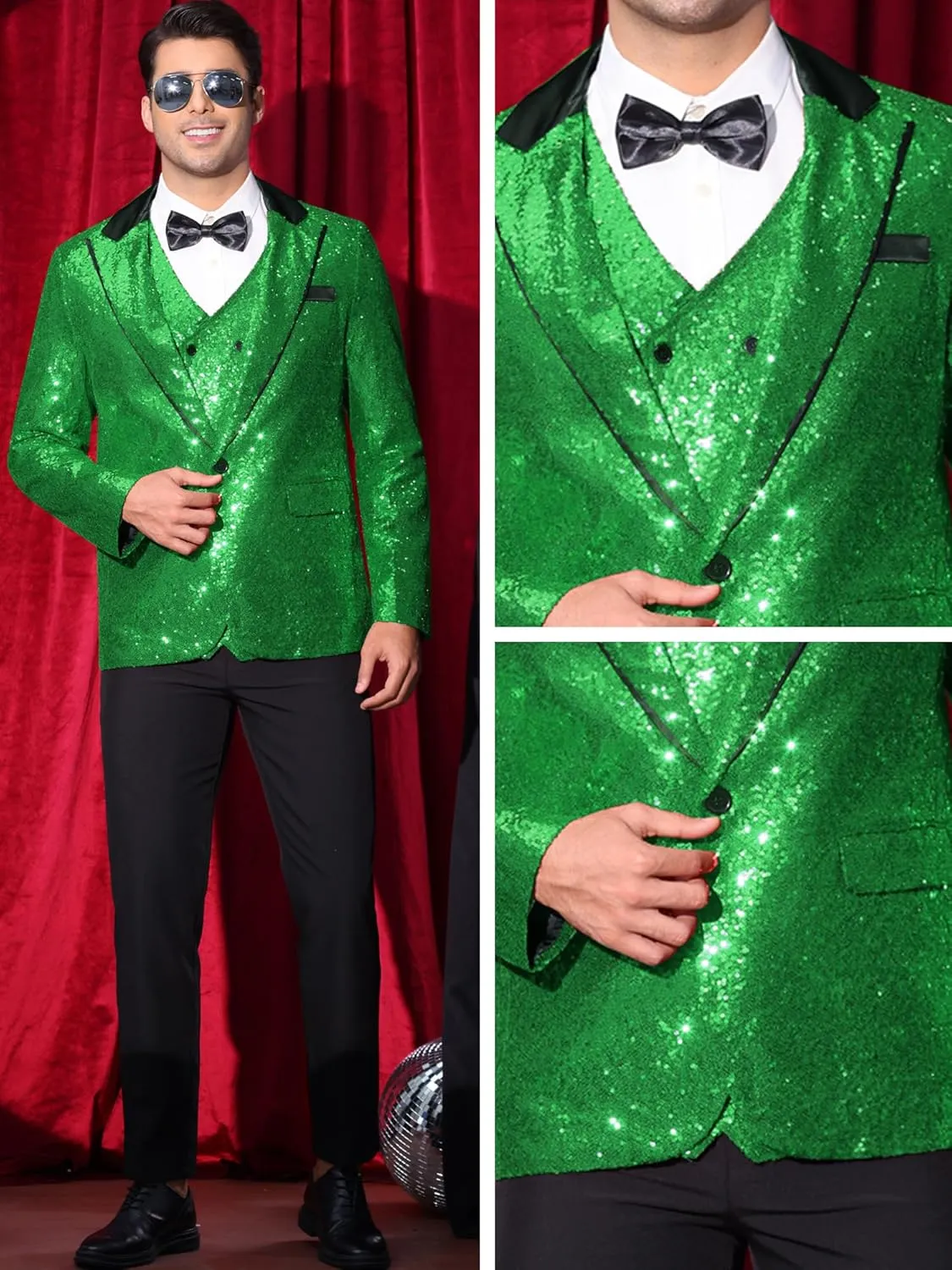Lars Amadeus Sequin Blazer for Men's Peak Lapel Disco Prom Wedding Party Shiny Suit Jacket Tuxedo