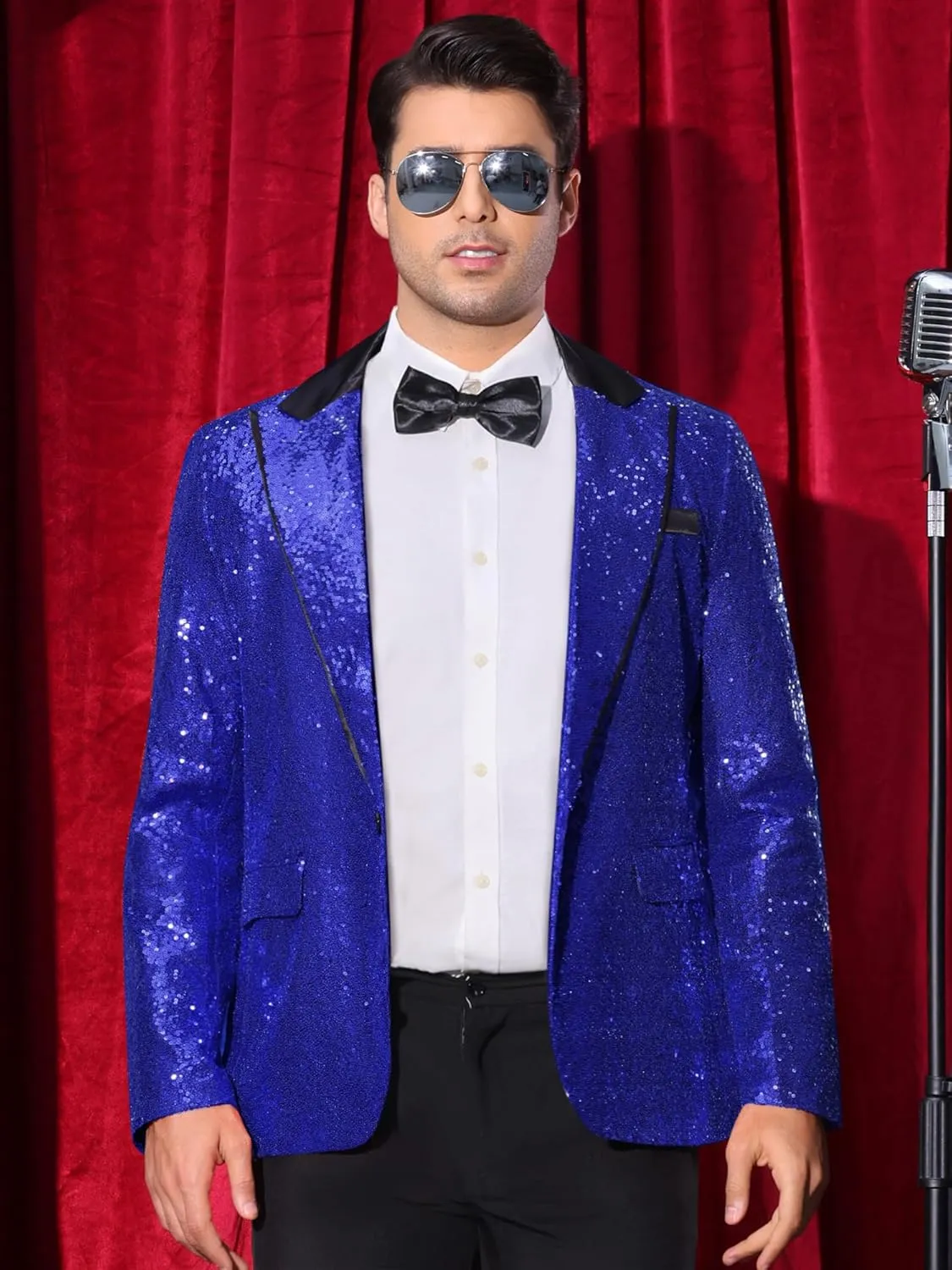 Lars Amadeus Sequin Blazer for Men's Peak Lapel Disco Prom Wedding Party Shiny Suit Jacket Tuxedo