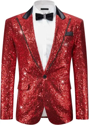 Lars Amadeus Sequin Blazer for Men's Peak Lapel Disco Prom Wedding Party Shiny Suit Jacket Tuxedo