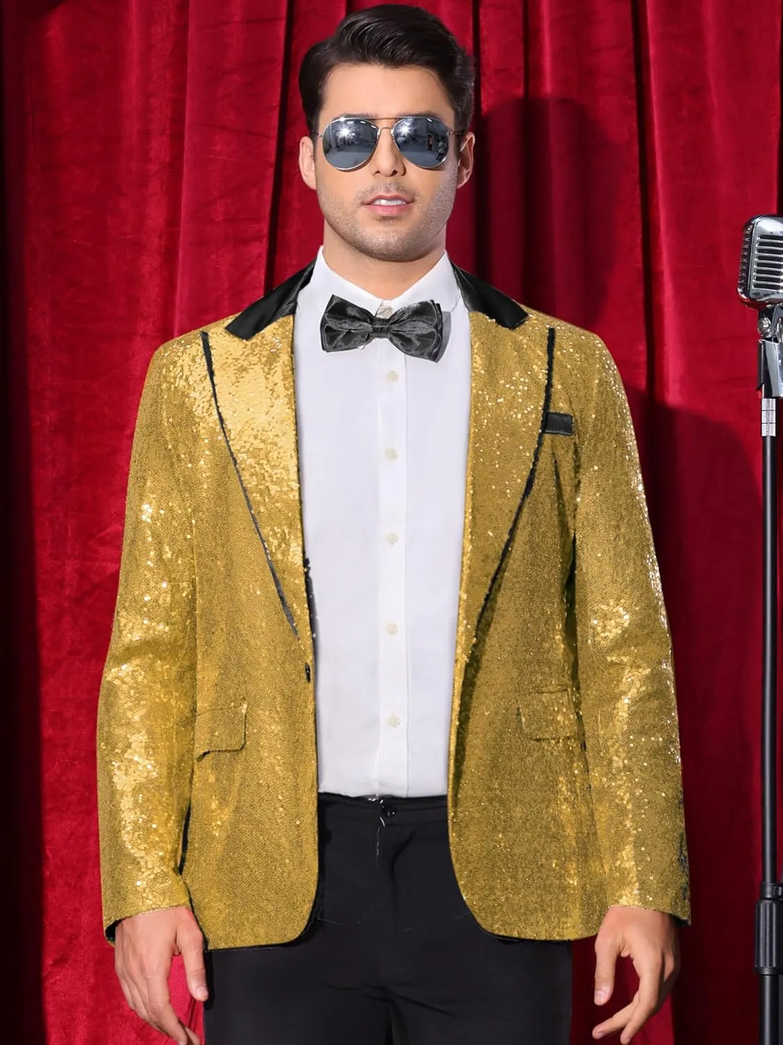Lars Amadeus Sequin Blazer for Men's Peak Lapel Disco Prom Wedding Party Shiny Suit Jacket Tuxedo