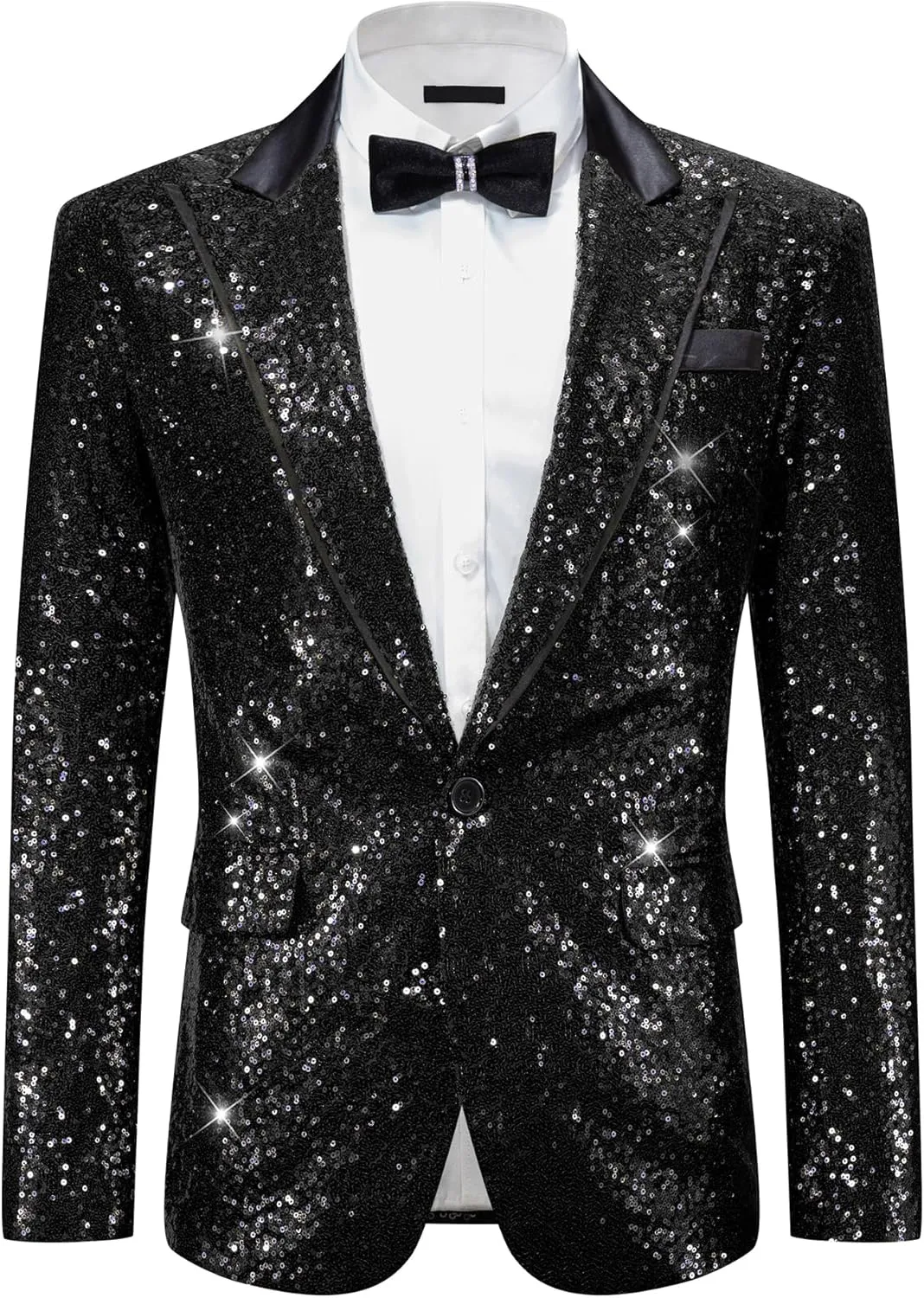 Lars Amadeus Sequin Blazer for Men's Peak Lapel Disco Prom Wedding Party Shiny Suit Jacket Tuxedo