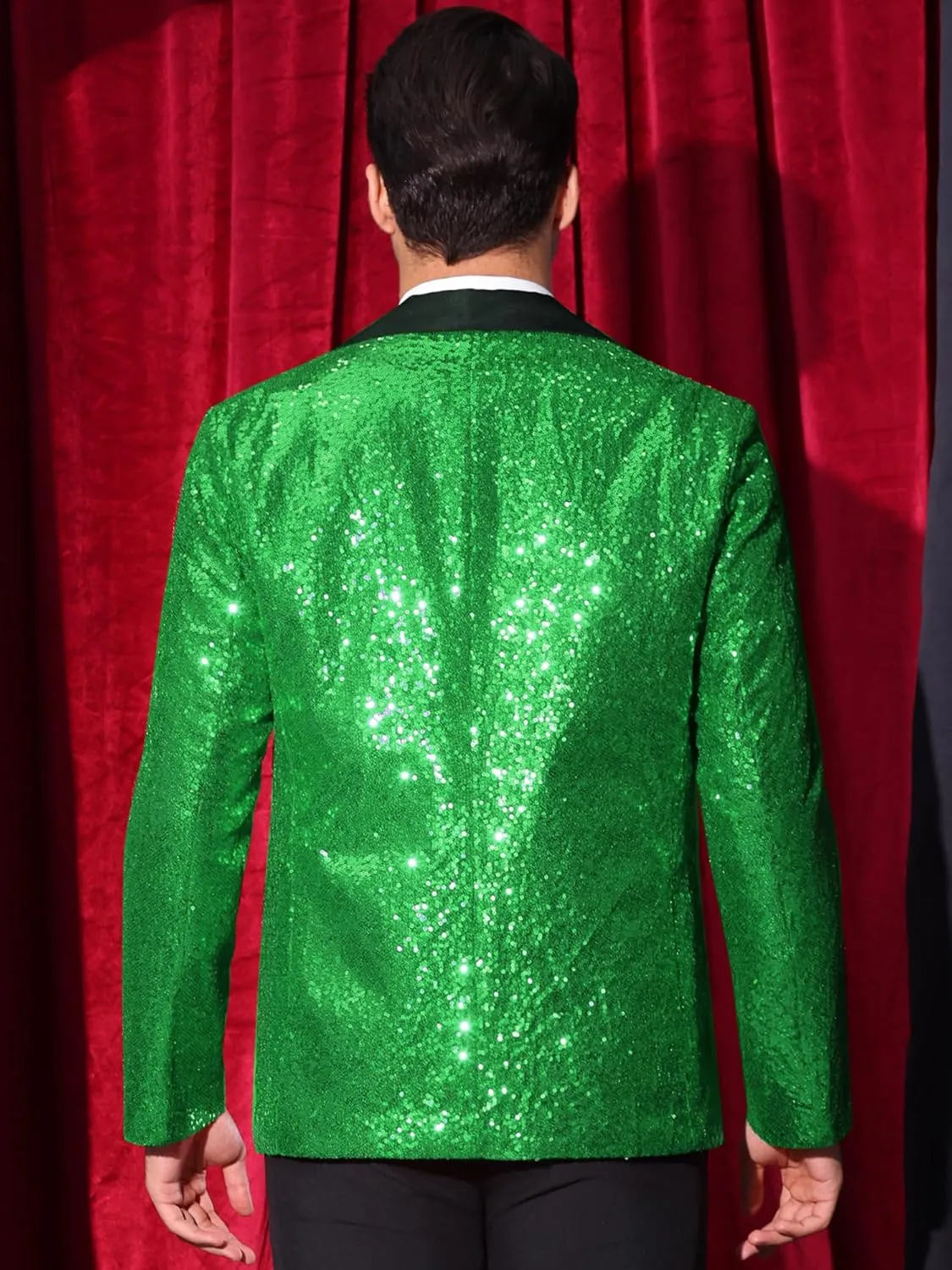 Lars Amadeus Sequin Blazer for Men's Peak Lapel Disco Prom Wedding Party Shiny Suit Jacket Tuxedo