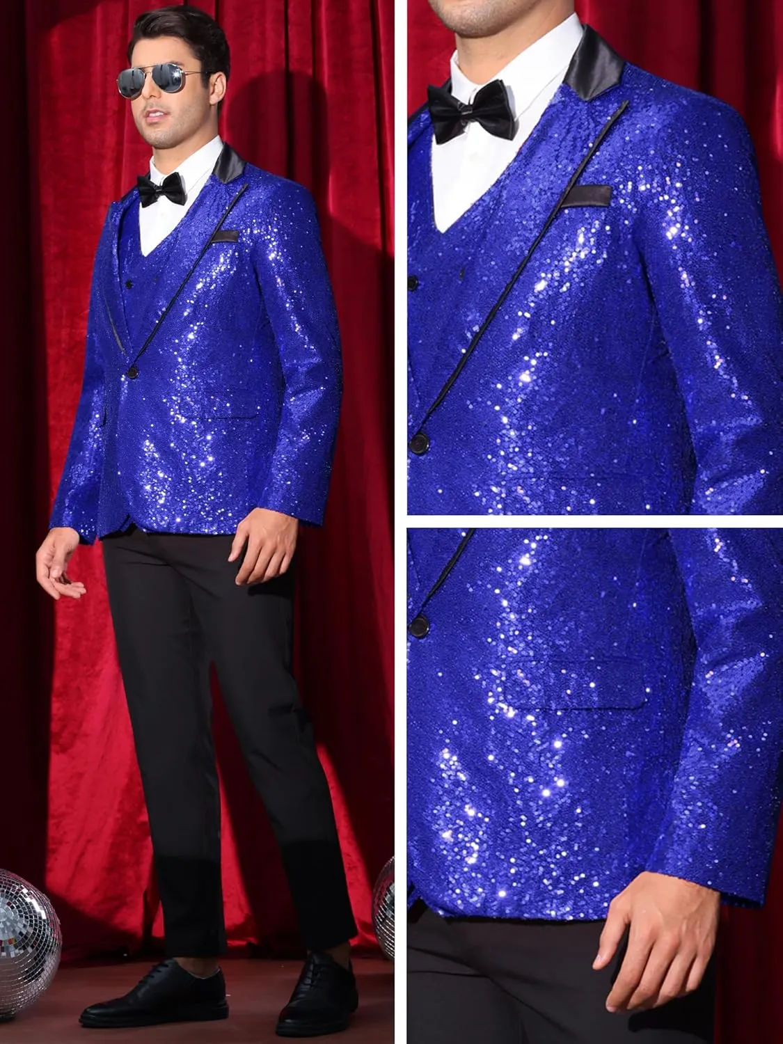Lars Amadeus Sequin Blazer for Men's Peak Lapel Disco Prom Wedding Party Shiny Suit Jacket Tuxedo