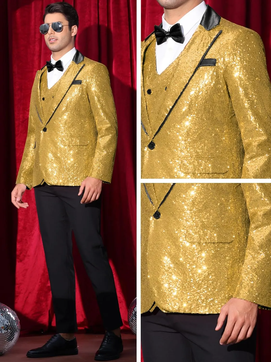 Lars Amadeus Sequin Blazer for Men's Peak Lapel Disco Prom Wedding Party Shiny Suit Jacket Tuxedo