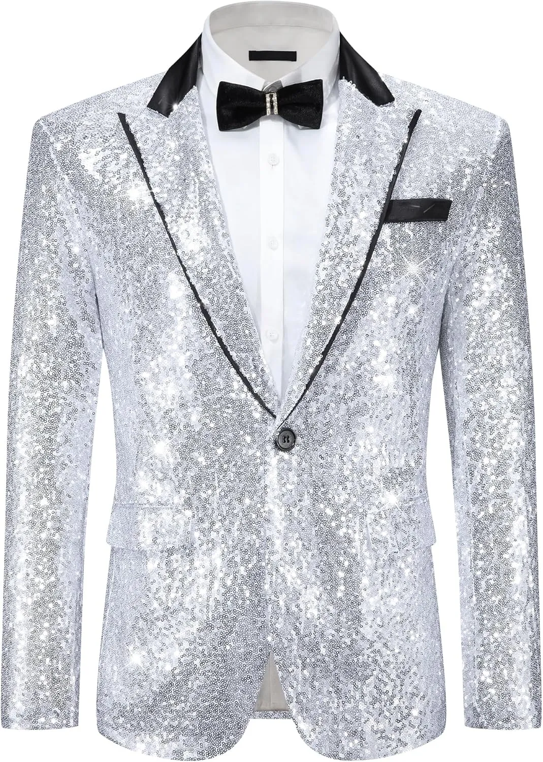 Lars Amadeus Sequin Blazer for Men's Peak Lapel Disco Prom Wedding Party Shiny Suit Jacket Tuxedo