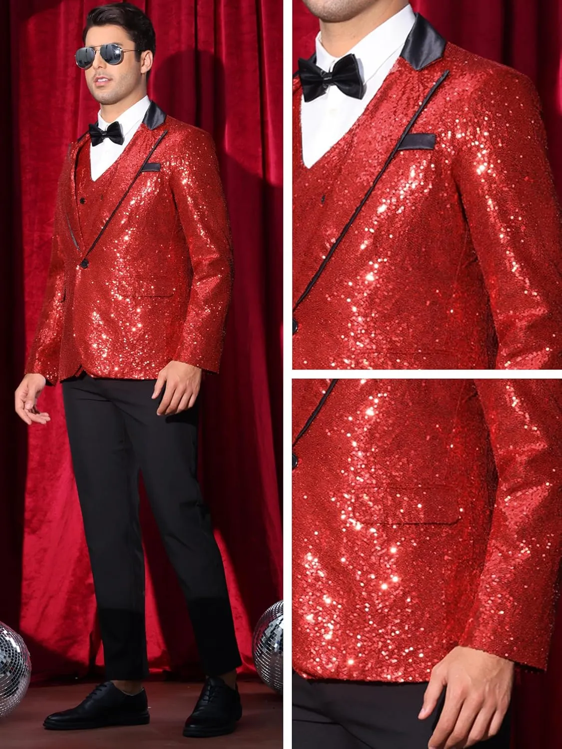Lars Amadeus Sequin Blazer for Men's Peak Lapel Disco Prom Wedding Party Shiny Suit Jacket Tuxedo
