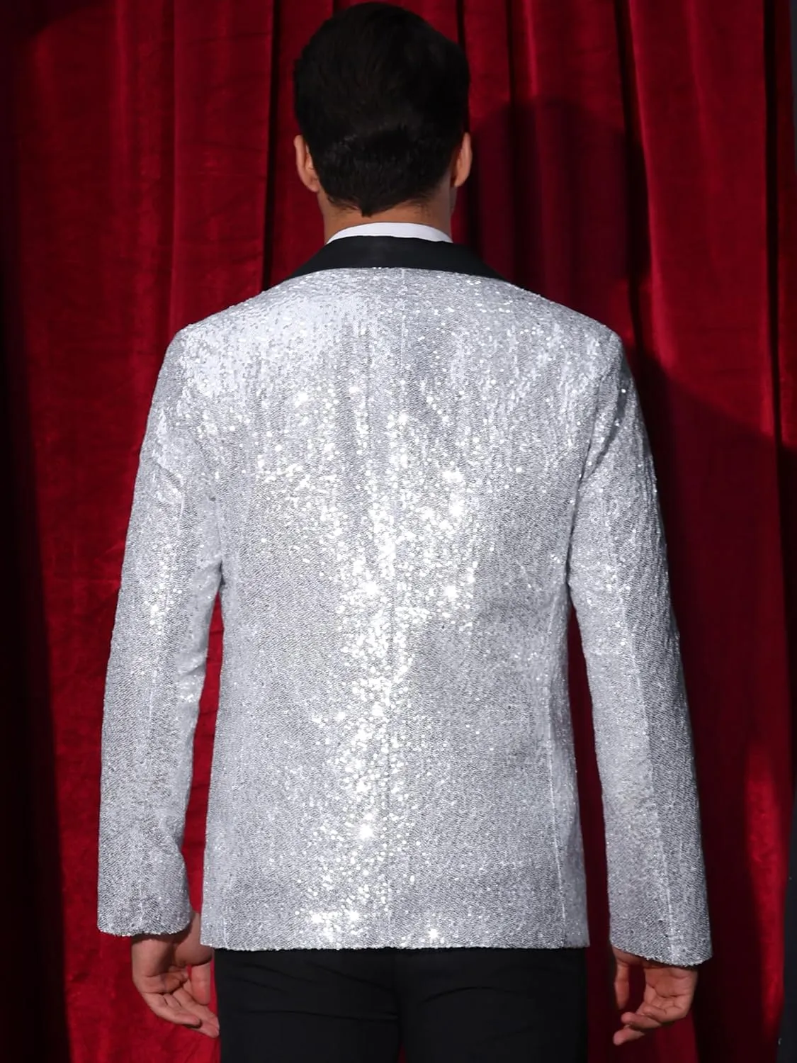 Lars Amadeus Sequin Blazer for Men's Peak Lapel Disco Prom Wedding Party Shiny Suit Jacket Tuxedo