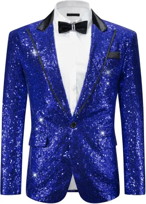 Lars Amadeus Sequin Blazer for Men's Peak Lapel Disco Prom Wedding Party Shiny Suit Jacket Tuxedo