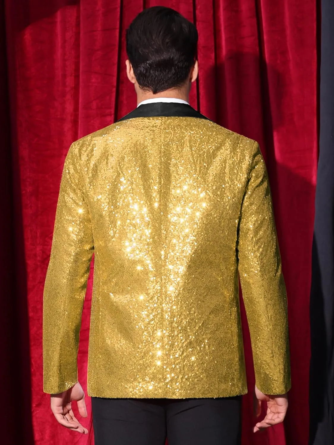 Lars Amadeus Sequin Blazer for Men's Peak Lapel Disco Prom Wedding Party Shiny Suit Jacket Tuxedo