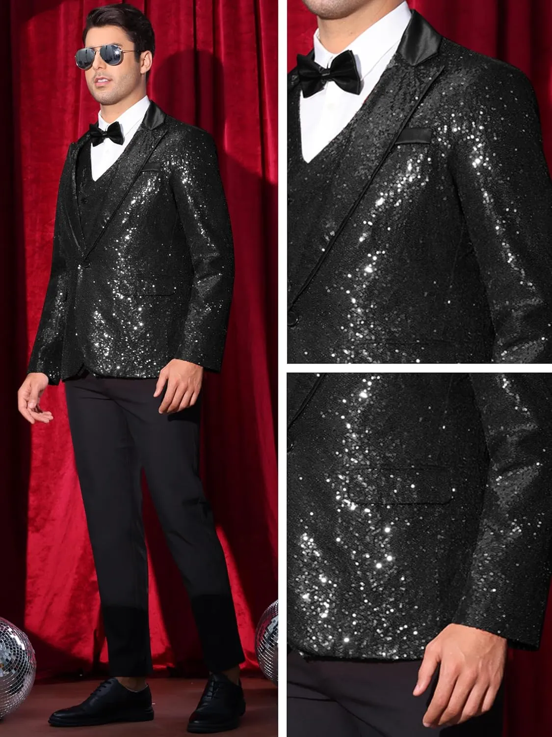 Lars Amadeus Sequin Blazer for Men's Peak Lapel Disco Prom Wedding Party Shiny Suit Jacket Tuxedo
